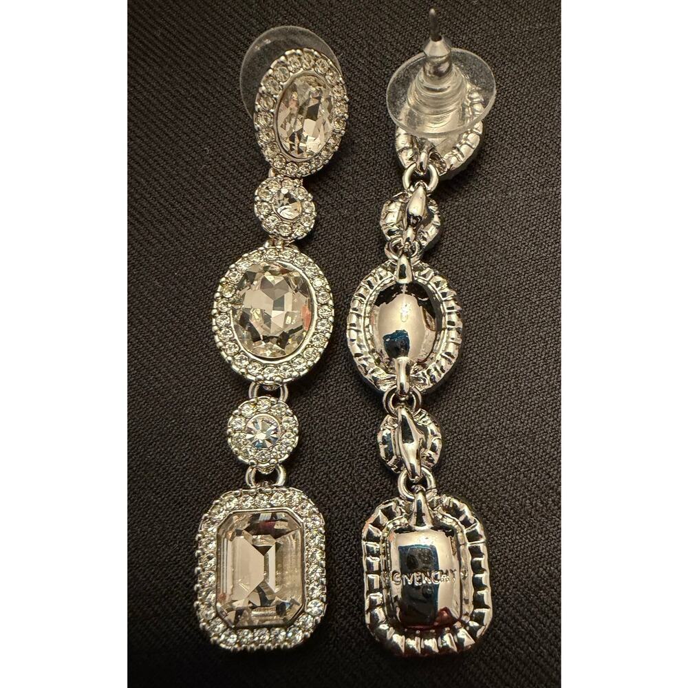 Glamorous Givenchy Stone Linear Drop Earrings large emerald-cut crystals 3”h - Picture 3 of 8